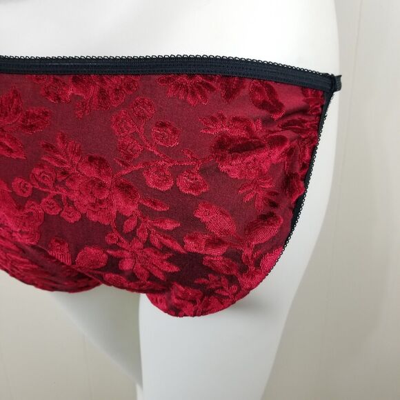 PETRA Babydoll Set XL Red Lingerie Nighty Velvet Brocade Semi-sheer Negligee 2pc - Picture 8 of 10